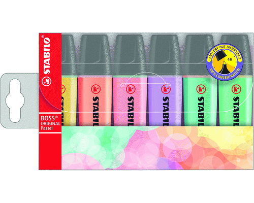 EVIDENZIATORE A PENNA STABILO BOSS ORIGINAL PASTEL SCALPELLO ASS.TI BLISTER 6pz