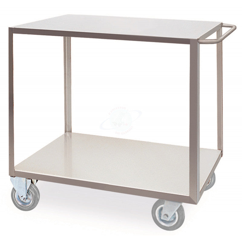 CARRELLO 2 PIANI 500x800 AISI304 2 R. GIREVOLI 2 FISSE