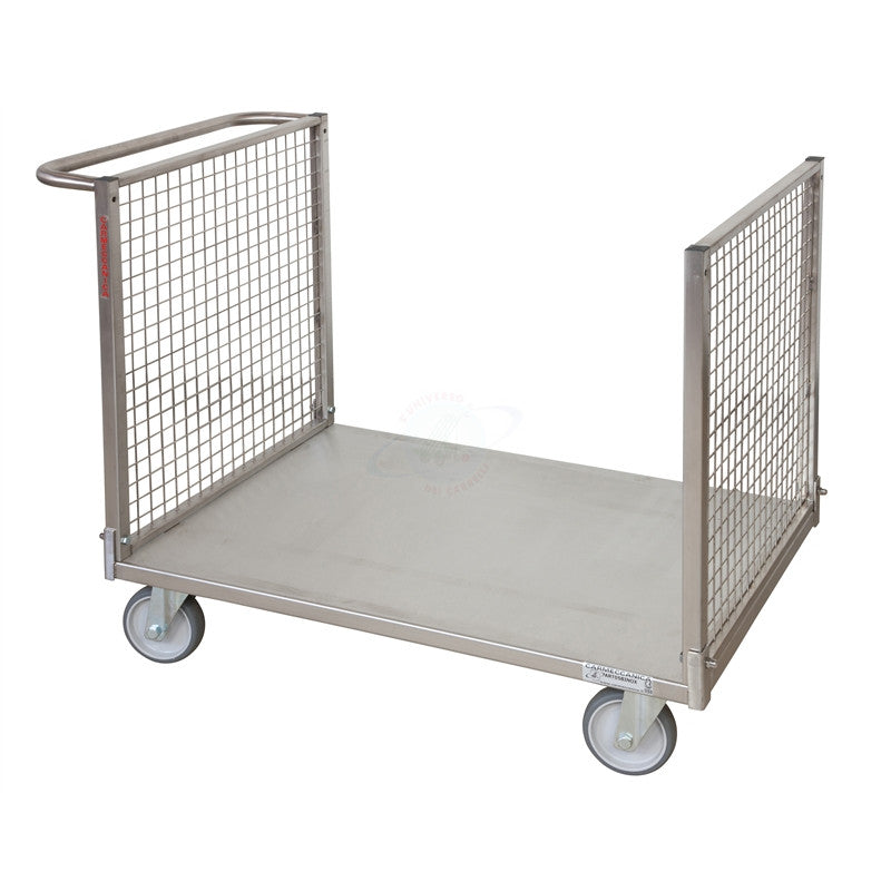 CARRELLO TRASPORTO A 2 SPONDE mm 900x600 INOX AISI 304 4 GIR