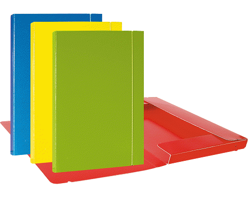 CARTELLA CON ELASTICO 3 LEMBI PROG CARTONCINO LACCATO 500grm 30mm ASSORTITI