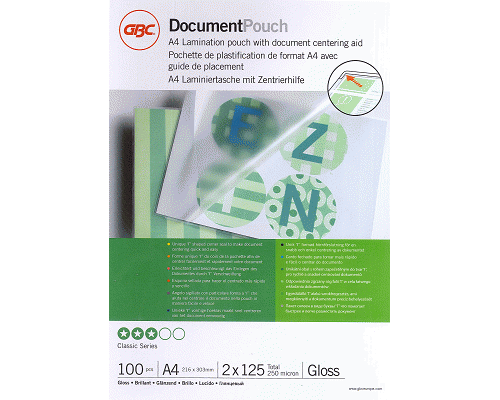 POUCHES PER PLASTIFICARE LUCIDAmm 216 X 303 A4 2 x 125 (250)micron